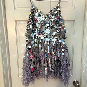 NWT ASOS Edition Sequin Mini Dress with Lilac Feather Hem